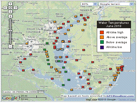 Monitoring station locations in Chesapeake Bay.