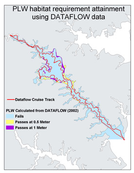 A map showing the Percent Light in Water (PLW) calculated from water quality mapping data in the Severn River.