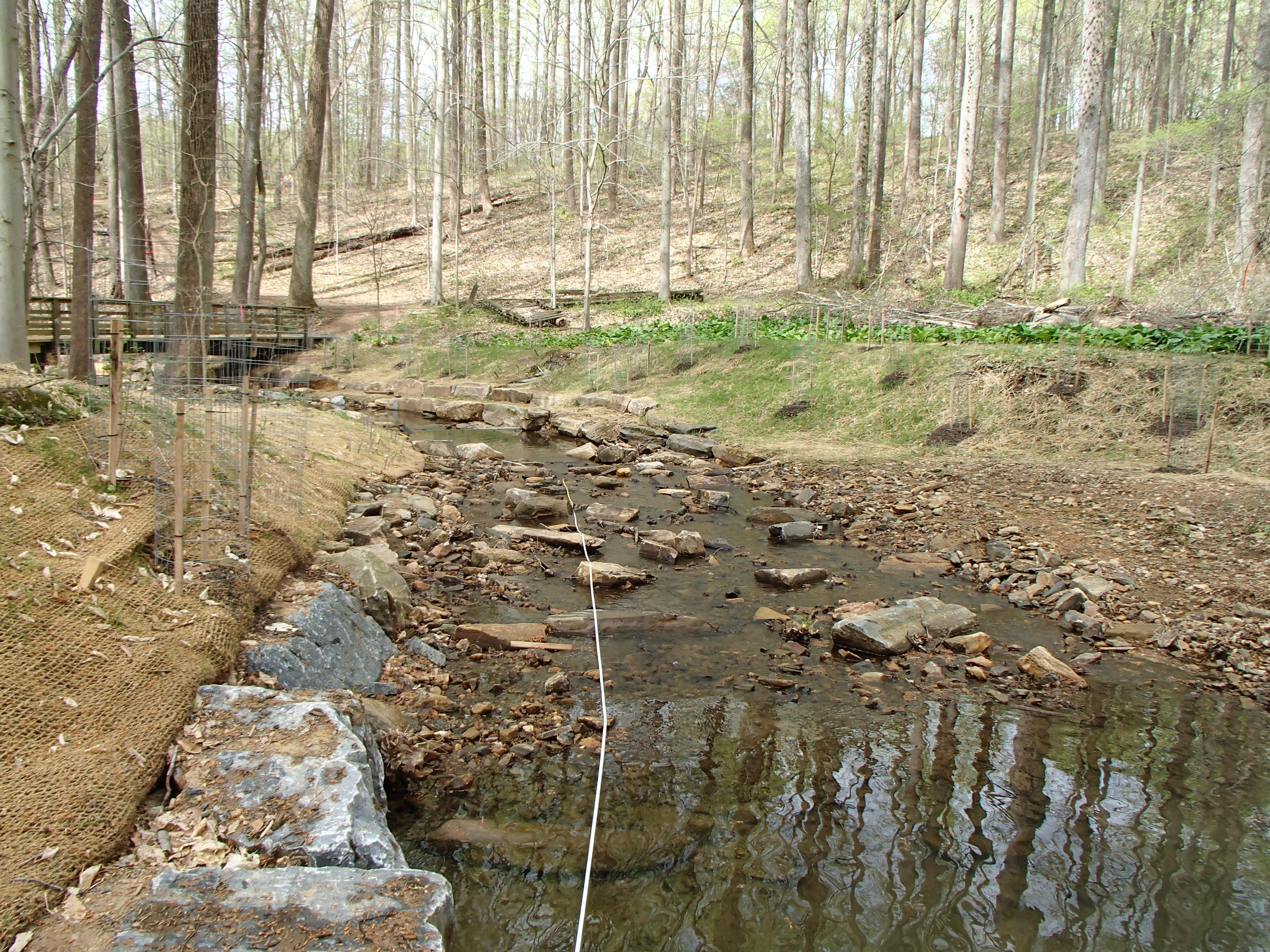 Field photo showing stream conditions at site ATKI-101-X-2017-MidpointLookingDownstream