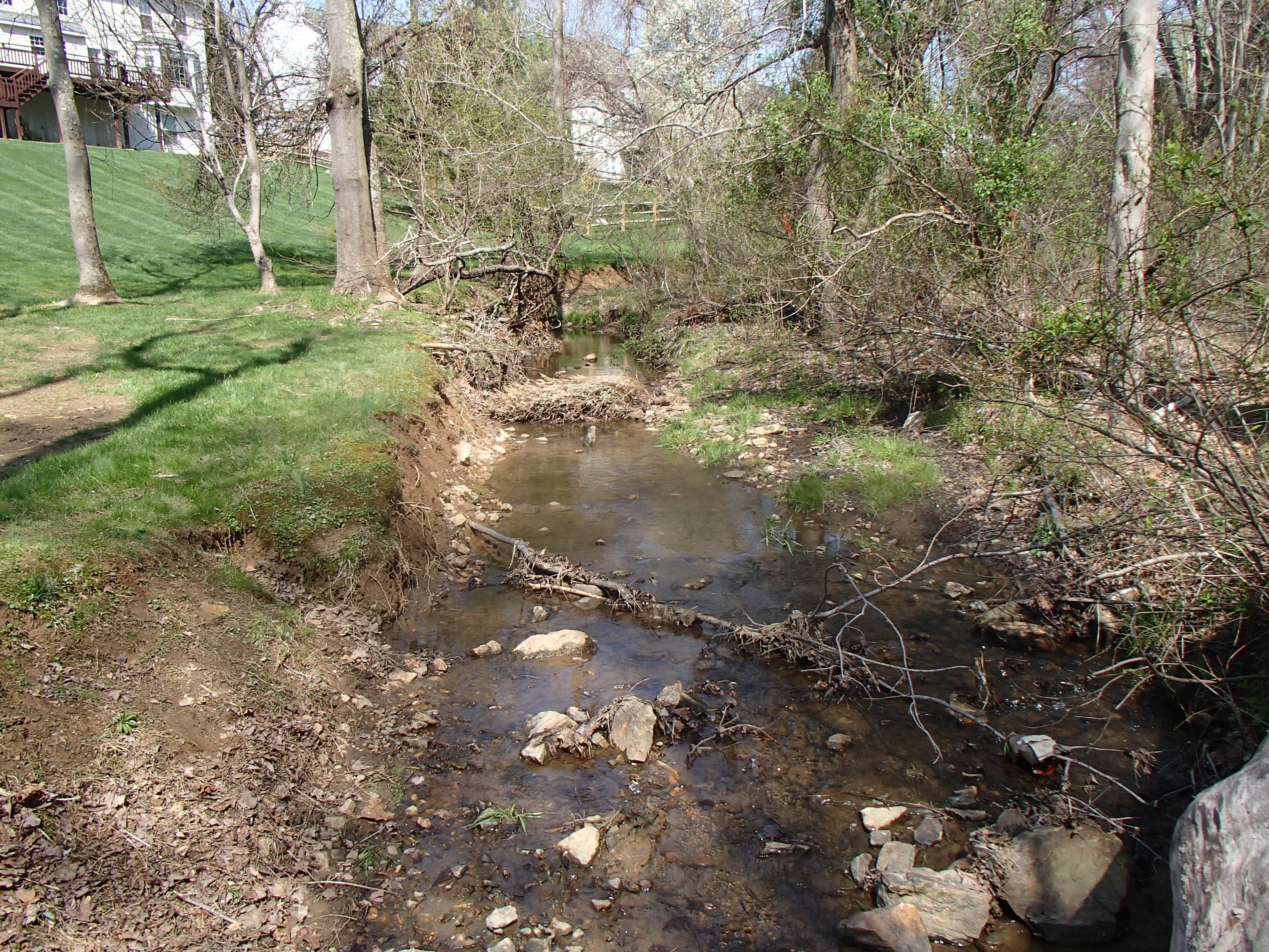 Field photo showing stream conditions at site ATKI-102-X-2015_Midpoint-facing-upstream