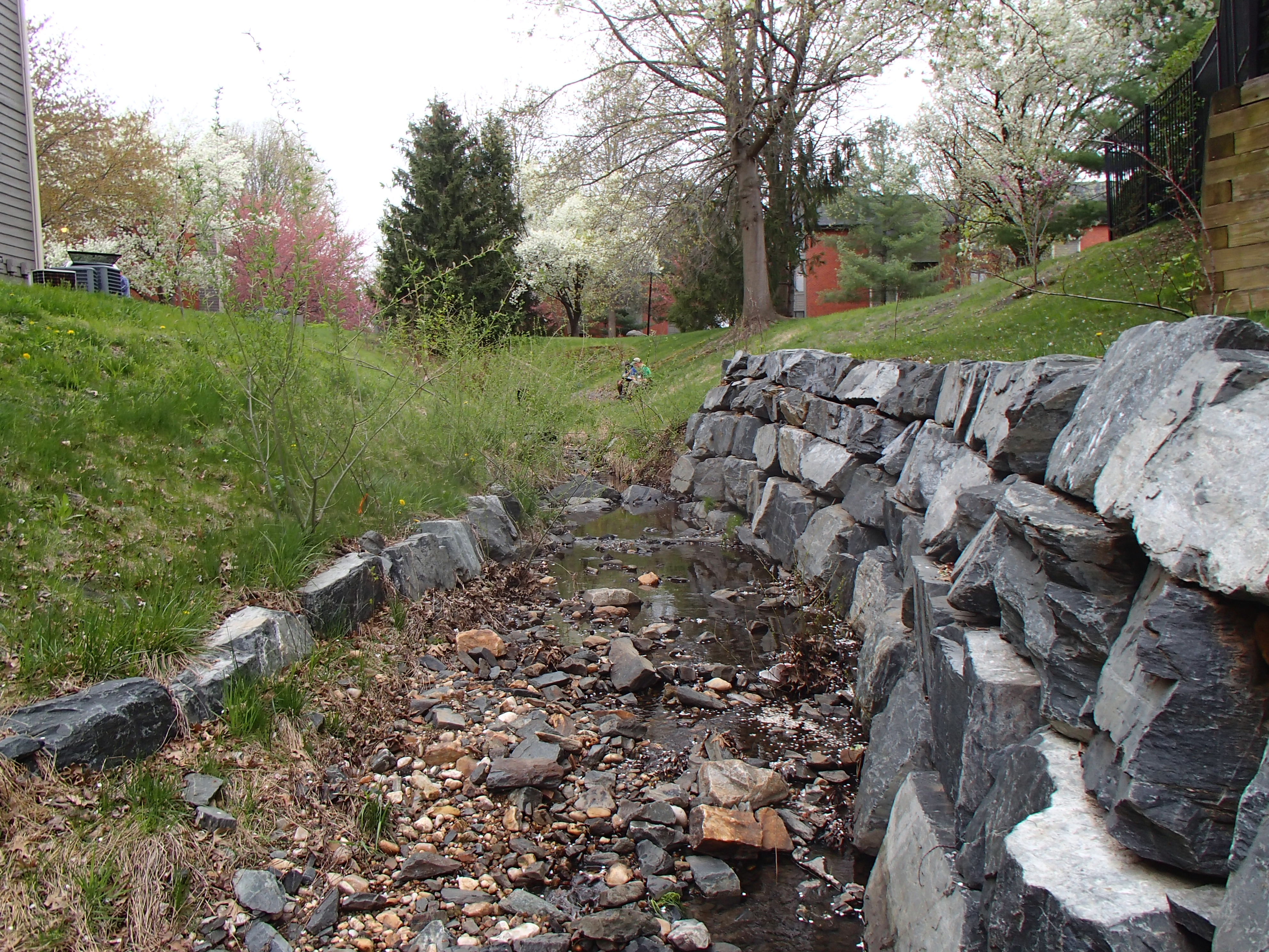Field photo showing stream conditions at site ATKI-107-X-2015_Midpoint-looking-upstream