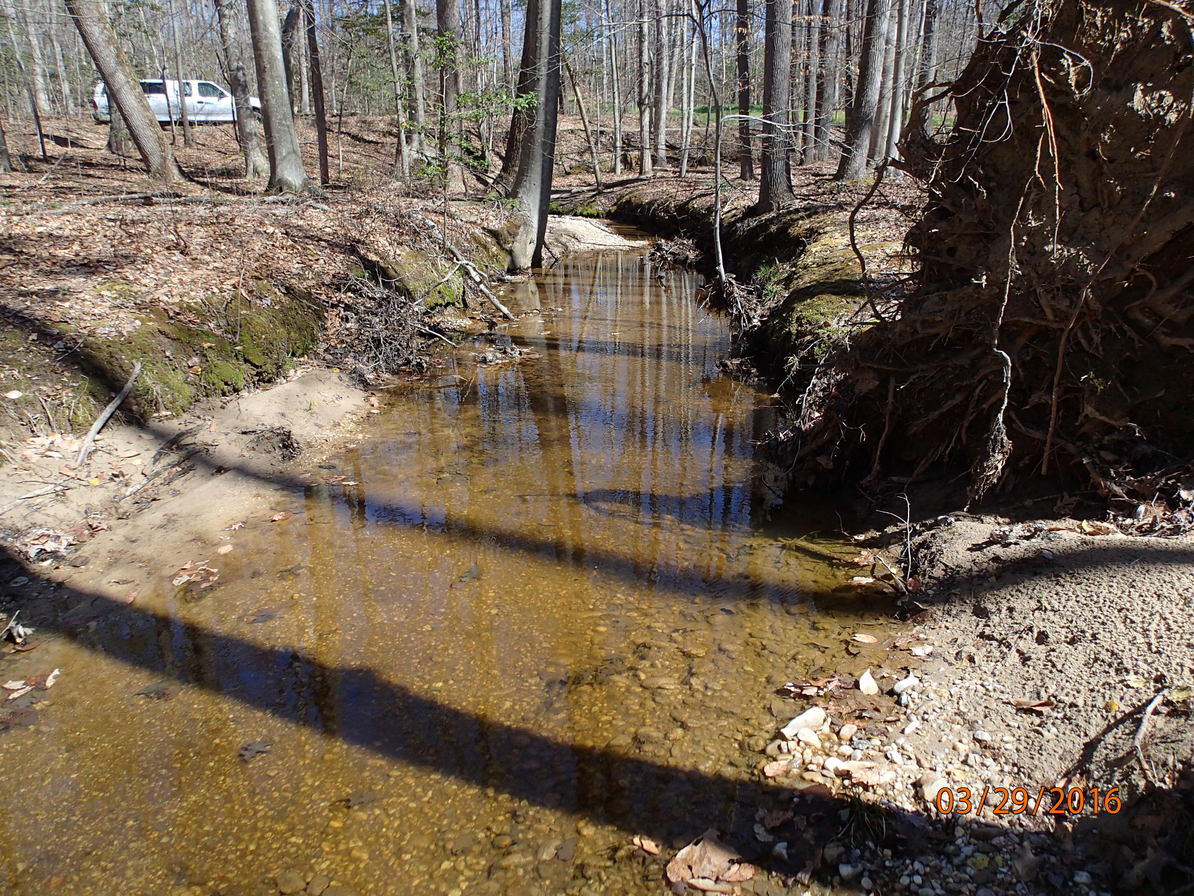 Field photo showing stream conditions at site BRET-101-R-2016-MidpointUpstream