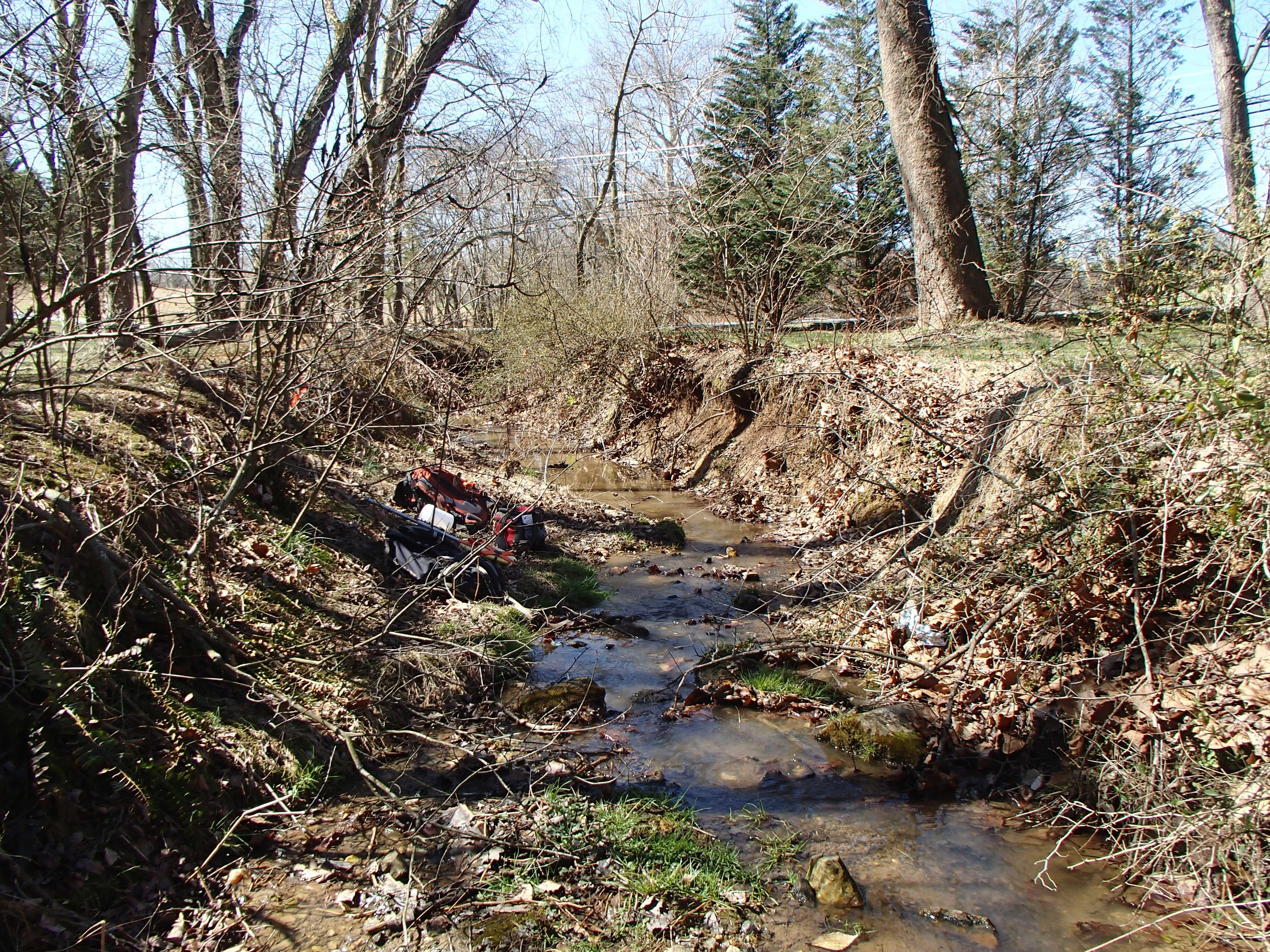 Field photo showing stream conditions at site LSUS-108-R-2017-MidpointFacingDownstream