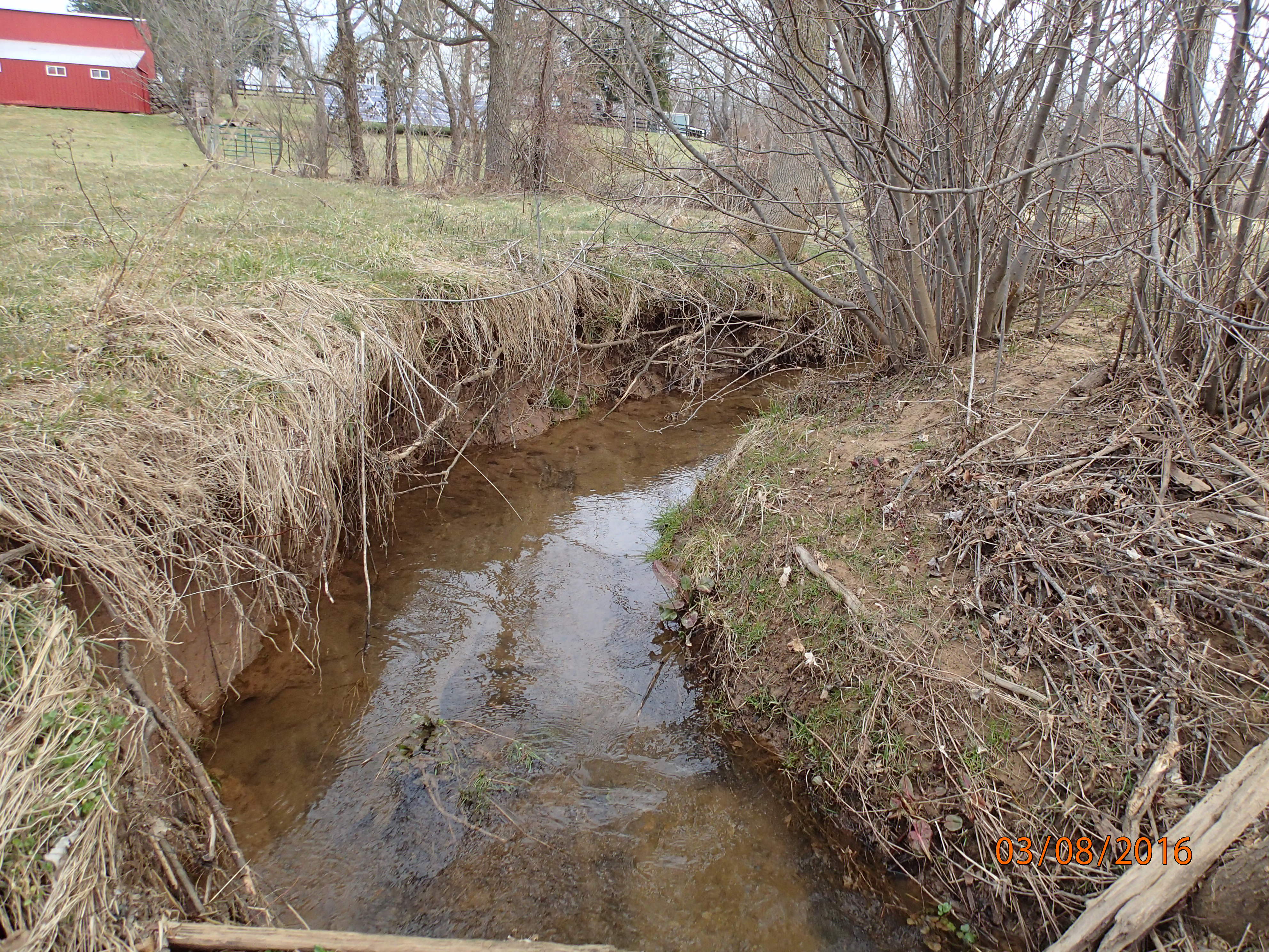 Field photo showing stream conditions at site PRFR-121-R-2016-MidpointUpstream