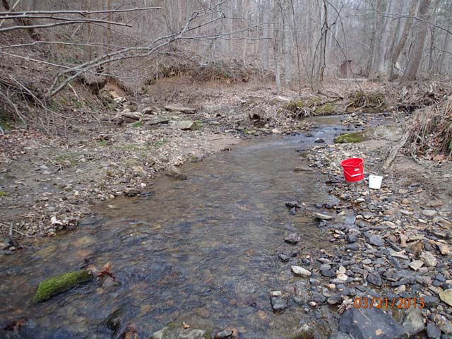 Field photo showing stream conditions at site RKGR-119-S-2013-MidpointPupstream